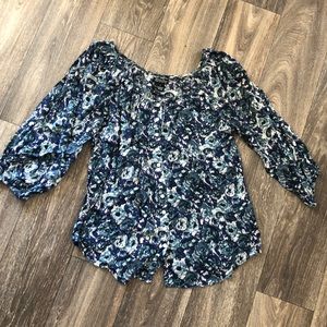 Blue rose print peasant blouse